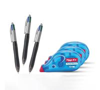 Bic 4 Colour Grip Pro Pens Pack of 3 & Tipp-Ex Pocket Mouse Tapes Pack of 3 Bic Multicolor