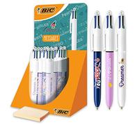 BIC 4-Colour Messages Retractable Ballpoint Pens Medium Point (1 mm) Assorted Decorations, Tube Pack of 30,Blue,Green,Red,Black
