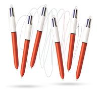 BIC 4 Colour Original Pen Plastic Barrel 1.0mm Multi-Pen Four Ink Colours in One Smooth Writing Multi Pens 4 in One Pen with Clip and Lanyard Hole for Students and Professionals (Pack of 6)