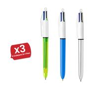 Bic 4 Colour Pack of 3 - 1 Original + 1 Shine Silver + 1 Fluo Bic Multicolor
