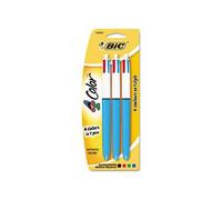 BIC 4-Colour Retractable Multi Colour Ball Point Pen - Pack of 3 (BLue, Black, Green, Red)