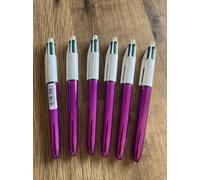 Bic 4 Colour SHINE PURPLE Barrel Retractable Pen, Black/Blue/Red/Green( 6 PENS )