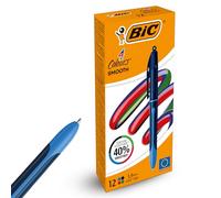 BIC 4-Colour Smooth Pens, Retractable Multi Colour Pen with Blue Black Red Green Inks, Refillable 1.0mm Ballpoint, Pocket Clip, for School, Office and Colour Coding 12 Pack