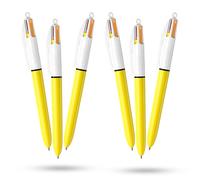BIC 4-Colour Sun Pens Pack of 6 Multi Pen Retractable Yellow Sun Colour Barrel Design Multicolour Pen With Four Assorted Vibrant Inks Multi Coloured Pens All in One for School Office & Colour Coding