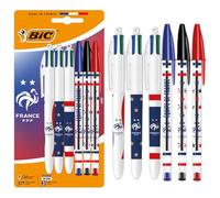 BIC 4 Colours and Crystal BIC "French Football Federation" Refillable Ballpoint Pens Medium Point (1 mm) - Assorted Decorations, Blister of 6