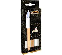 BIC 4 Colours Ball Pens Medium Point (1.0 mm) - Assorted Barrel Colours (Gold Frozen Textured and Silver), Pack of 3, 992580