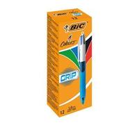 BIC 4 Colours Grip Retractable Ballpoint Pens - Box of 12- Medium Point (1.0 mm) - Extra-Comfort Grip - Translucent Blue Barrel