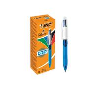 BIC 4 Colours Grip Ball Pens Medium Point (1.0 mm) - Box of 12