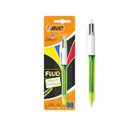 BIC 4 Colours Fluo Ballpoint Pen Black, Blue, Red and Fluorescent Yellow Ink Colours 1 Pack