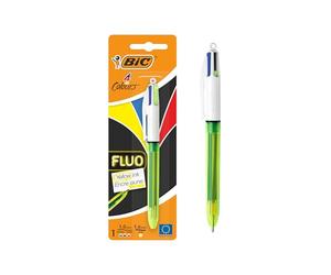 BIC 4 Colours Fluo Ballpoint Pen Black, Blue, Red and Fluorescent Yellow Ink Colours 1 Pack