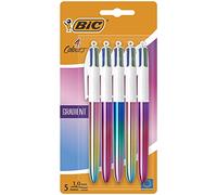 BIC 4 Colours Gradient Pens, Multi Coloured Pens All In One, Retractable Pens, Medium 1.0mm, Green, Blue, Red, Black, 5 Pens Per Pack, 1 Pack