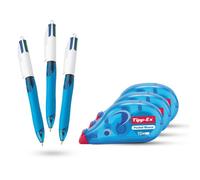 BIC 4 Colours Grip Pens Pack of 3 with 4-ink Colours & Medium 1.0 mm Tip, Plus Tipp-Ex Pocket Mouse Correction Tape Pack of 3 with 10m Instant Dry Tape for Smooth Writing and Precise Corrections
