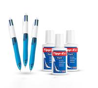 Bic 4 Colours Grip Pens Pack of 3 & Tipp-Ex Correction Fluid Pack of 3 Bic Multicolor