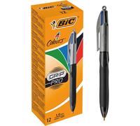 BIC 4 Colours Grip Pro Retractable Comfortable Ballpoint Pens - Box of 12 - Medi