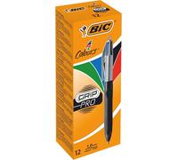 BIC 4 Colours Grip Pro Retractable Medium Point (1.0 mm) Ballpoint Pens, 12 Pen