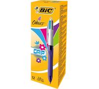 Bic 4 Colours Grip Retractable Ball Pens - Box of 12- Medium Point (1.
