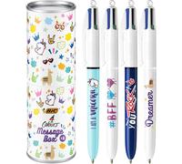 BIC 4 Colours Message Box - Ball Pens Medium Point (1.0 mm) - Assorted Messages, Metal Gift Box of 8