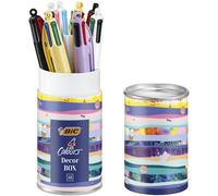 BIC 4 Colours Message Box - Retractable Ballpoint Pens Medium Nib (1.0 mm) - Assorted Decorations, Metallic Gift Box of 8, Assorted Design, White, black, red, blue