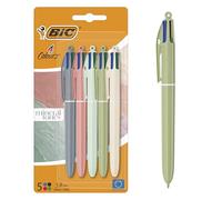 BIC 4 Colours Mineral Tones Ball Pens Medium Point (1.00 mm) - Assorted Barrel Colours, Pack of 5