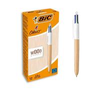 BIC Set of 3 Retractable Ballpoint Pens 4 Colours Wood Style Medium Tip