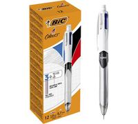 BIC 4 Colours Multifunctional Ballpoint Pen and HB Pencil Combo - Set of 12 - All in One Writing Instrument with Built in Eraser