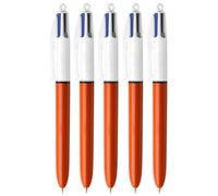 BIC 4 Colours Original Fine Point Multi-Coloured Retractable Ballpoint Pens, Pack of 5, Black, Blue, Green & Red Ink