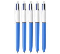 BIC 4 Colours Original, Pack of 5 Multicolour Retractable Ballpoint Pens | Medium Point 1.0mm, Black, Blue, Green & Red Ink All-In-One Pens
