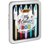 BIC 4 Colours Pens In A Special Metal Tin of 5 Pens, Includes mix of Shine and
