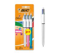 BIC 4 Colours Pens Multicolour Shine - Assorted Metallic Barrel Retractable Ballpoint Pens - Pack of 3