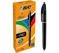 BIC 4 Colours Pro Multi Pen, Retractable Ballpoint, Medium 1.0mm, Green, Blue, Red, Black, 12 Pack