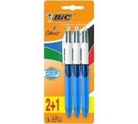 BIC 4 Colours Retractable Ballpoint Pens, Medium Point (1.0 mm) Every-Day Writing Pens with Extra Comfort Grip, Blue, Pack Of 3