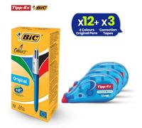 Bic 4 Colours Retractable Pens 12X With Pocket Mouse Correction Tape 3X
