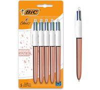 BIC 4 Colours Rose Gold Pen, Multi Coloured Pens All In One, Retractable Ballpo