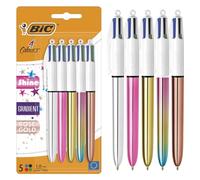 BiC 4 Colours Shine and Gradient Retractable Ball Pens Medium Point (1.00 mm) in Metallic Silver, Gold, Pink, Rose Gold, and Gradient Pastel - Pack of 5