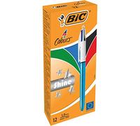 BIC 4 Colours Shine Ballpoint Pens - Metallic Blue Body, Box of 12