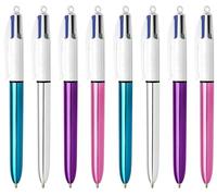 BIC 4 Colours Shine Multi-Coloured All-In-One Retractable Ballpoint Pens, Black, Blue, Green, Red Ink, Medium Point 1.0mm, Pack of 8, Assorted Metallic Barrels