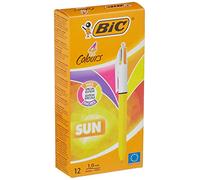 Bic 4 Colours Sun Sunny Yellow Barrel Ballpoint Pen 1.0mm Tip 0.32mm Line Pink/P