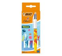 Bic 4 Colours Velours Ball Pens Medium Point (1.0 mm) - Assorted Barrel Designs, Pack of 3, Black