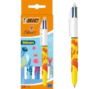 Bic 4 Colours Velours Ball Pens Medium Point (1.0 mm) - Assorted Barrel Designs, Pack of 3, Black