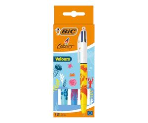 Bic 4 Colours Velours Ball Pens Medium Point (1.0 mm) - Assorted Barrel Designs, Pack of 3, Black