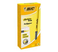 BIC 811935 Pack of 12 Yellow Bevelled Tip Marker Pens (Bevelled Tip, Yellow, Grey, Round, 12 Pieces)