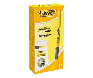 BIC 811935 Pack of 12 Yellow Bevelled Tip Marker Pens (Bevelled Tip, Yellow, Grey, Round, 12 Pieces)