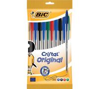 BIC Cristal Original Ballpoint Pens, Every-Day Biro Pens, Fine Point (1.0mm), Ideal for School, Assorted Colours, Pack of 10