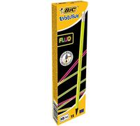 Bic 942882 Fluo Evolution Fluo HB with Eraser Pencil 4 Assorted Colours (Pack of 12), Black