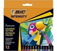 Bic Intensity Premium Felt Tip Pens for Adults and Children in 12 Colours with Comfortable Rubber Handle and Sturdy Tip, 977891
