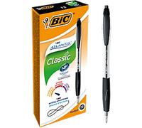 BIC Atlantis Classic Retractable Ballpoint Pen Grip Medium 0.4 mm Black Pack of 12