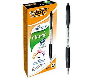 BIC Atlantis Classic Retractable Ballpoint Pen Black 0.4 mm Medium Ballpoint Refillable Pack of 12