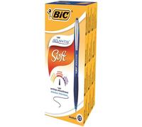 BIC Atlantis Soft. Product colour: Blue Silver Writing colours: Blue Type: Clip-on retractable ballpoint pen. Quantity per pack: 12 pc(s) Package width: 33 mm Package depth: 74 mm