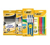 BIC Pens, 10 Cristal Original Black Pens, 5 Cristal Original Colouring Pens, 3 Original 4 Colours Pens, 5 Highlighter Grip Pens, School Supplies, 23 Pack
