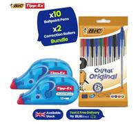 Bic Ballpoint Pens 10X With Tipp-Ex Pocket Mouse White Correction Tape 2X